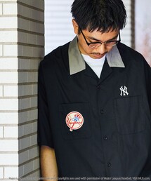 FREAK'S STORE | WEB限定 MLB/メジャーリーグベースボール 別注 ビッグシルエット バック刺繍 オープンカラーシャツ/Yankees/ワッペン刺繍/クレリック(シャツ/ブラウス)