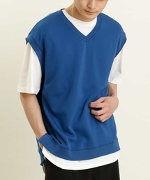 【S-XXL/2SET】ライトダンボールベストレイヤードカットソー