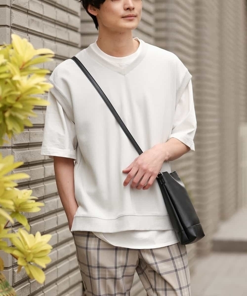 a.v.v（アーヴェヴェ）の「【S-XXL/2SET】ライトダンボールベストレイヤードカットソー（ベスト・メンズ・ミント/ブルー/ライトグレー/ブラック・48/46/50/52/44）」の3枚目の写真