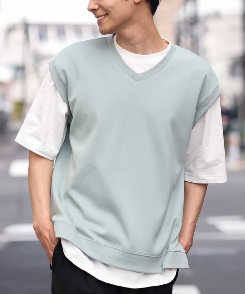 a.v.v（アーヴェヴェ）の「【S-XXL/2SET】ライトダンボールベストレイヤードカットソー（ベスト・メンズ・ミント/ブルー/ライトグレー/ブラック・48/46/50/52/44）」の4枚目の写真