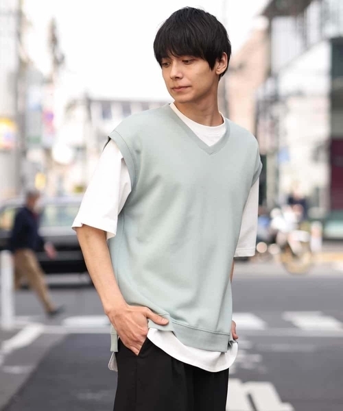 a.v.v（アーヴェヴェ）の「【S-XXL/2SET】ライトダンボールベストレイヤードカットソー（ベスト・メンズ・ミント/ブルー/ライトグレー/ブラック・48/46/50/52/44）」の18枚目の写真