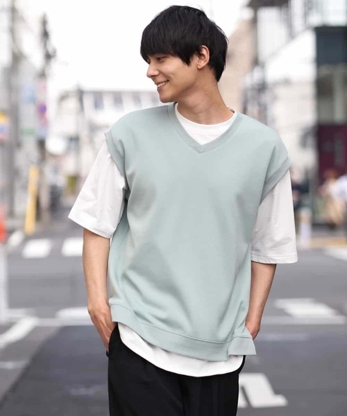 a.v.v（アーヴェヴェ）の「【S-XXL/2SET】ライトダンボールベストレイヤードカットソー（ベスト・メンズ・ミント/ブルー/ライトグレー/ブラック・48/46/50/52/44）」の19枚目の写真