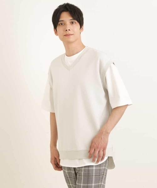 a.v.v（アーヴェヴェ）の「【S-XXL/2SET】ライトダンボールベストレイヤードカットソー（ベスト・メンズ・ミント/ブルー/ライトグレー/ブラック・48/46/50/52/44）」の20枚目の写真