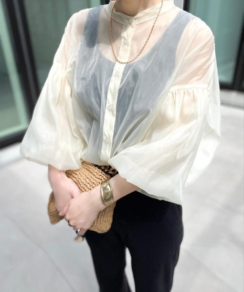 Re:EDIT（リエディ）の「オーガンジーバックギャザーボリュームスリーブブラウス（シャツ/ブラウス・レディース・ブラック/アイボリー/グレー・MEDIUM）」の15枚目の写真