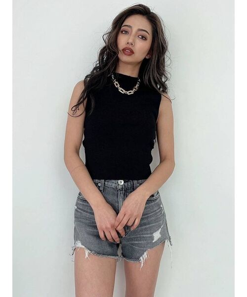 GYDA（ジェイダ）の「サイドレースアップニットトップス（タンクトップ・レディース・ブラック/オフホワイト/ライトグリーン・FREE）」の5枚目の写真