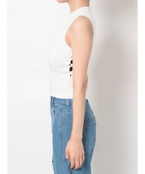 GYDA（ジェイダ）の「サイドレースアップニットトップス（タンクトップ・レディース・ブラック/オフホワイト/ライトグリーン・FREE）」の18枚目の写真