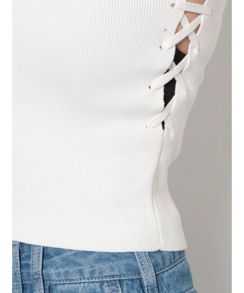 GYDA（ジェイダ）の「サイドレースアップニットトップス（タンクトップ・レディース・ブラック/オフホワイト/ライトグリーン・FREE）」の22枚目の写真