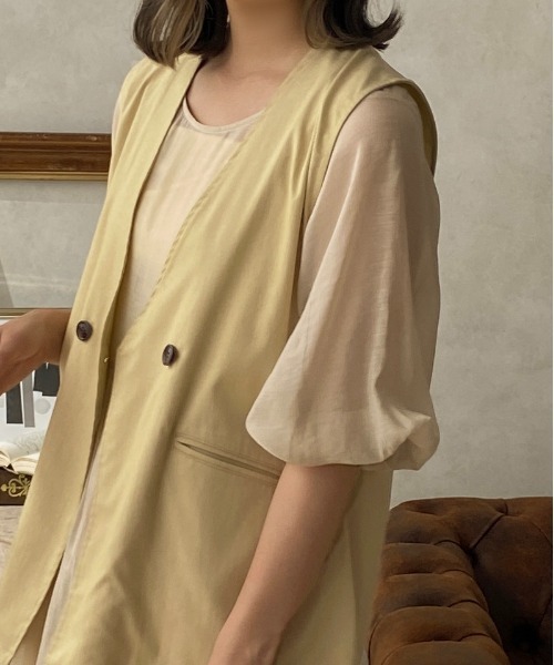 apres jour clair（アプレジュールクレア）の「【apres jour clair】ノーカラージレ【ZOZOTOWN限定アイテム】（ベスト・レディース・ブラック/ベージュ/オレンジ/イエロー/アイボリー・X-LARGE/フリー）」の6枚目の写真