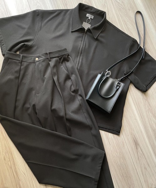 NILWAY(ニルウェイ)の「【サマー セットアップ】フルジップドレープ半袖 ワイドシャツ+ タック ワイド ストレートスラックス(セットアップ・メンズ・ブラック/ブルー/グリーン/アイボリー/チャコール・SMALL/MEDIUM/LARGE)」の13枚目の写真