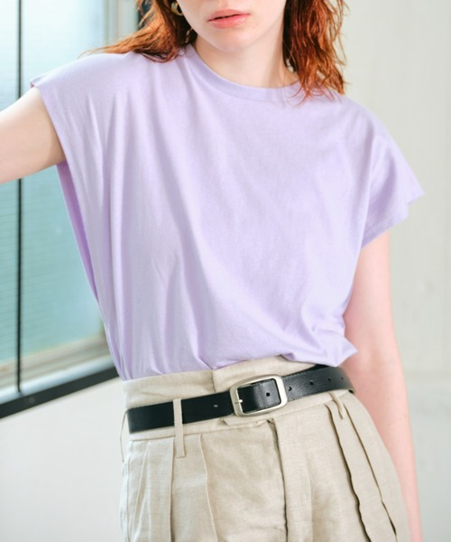 ECRIRE（エクリール）の「フレンチスリーブコットンTシャツ（Tシャツ/カットソー・レディース・ダークブラウン/パープル/オフホワイト・フリー）」の21枚目の写真