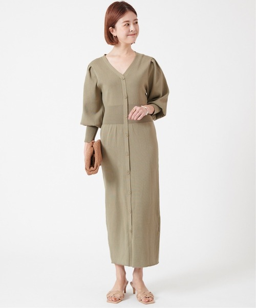 U by SPICK&SPAN(ユーバイスピックアンドスパン)の「≪追加≫フロントボタン リブニットドレス2◆(ワンピース・レディース・ホワイト系その他/グリーン系その他・FREE)」の1枚目の写真