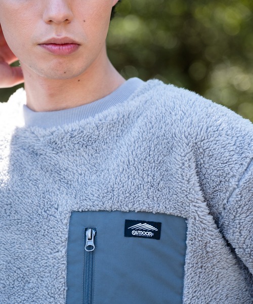 OUTDOOR PRODUCTS（アウトドアプロダクツ）の「【OUTDOOR PRODUCTS/アウトドアプロダクツ】防風ボアトレーナー クルーネック ワンポイントブランドロゴ（スウェット・メンズ・グレー/ベージュ/アイボリー/ブラック・MEDIUM/LARGE/X-LARGE）」の18枚目の写真