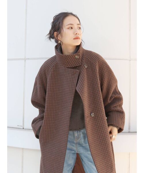 Ungrid（アングリッド）の「スタンドカラールーズチェックコート（その他アウター・レディース・ブラウン/グレー・SMALL/MEDIUM）」の3枚目の写真