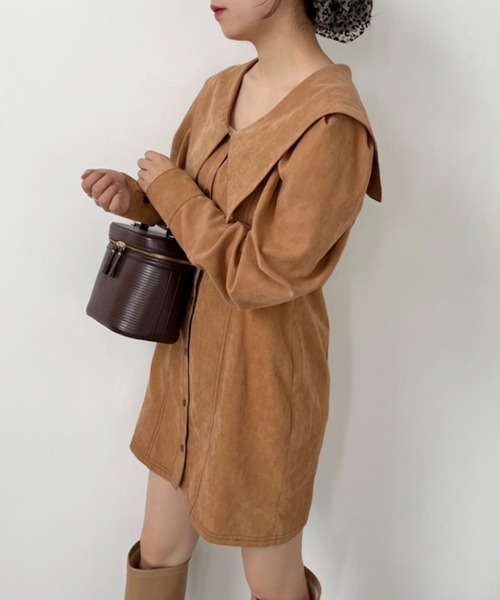 one after another NICE CLAUP(ワンアフターアナザーナイスクラップ)の「ミニシャツワンピース(ワンピース・レディース・ブラウン系その他/ブルー/キャメル・FREE)」の3枚目の写真