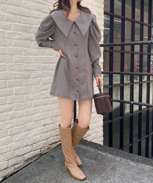 one after another NICE CLAUP(ワンアフターアナザーナイスクラップ)の「ミニシャツワンピース(ワンピース・レディース・ブラウン系その他/ブルー/キャメル・FREE)」の4枚目の写真