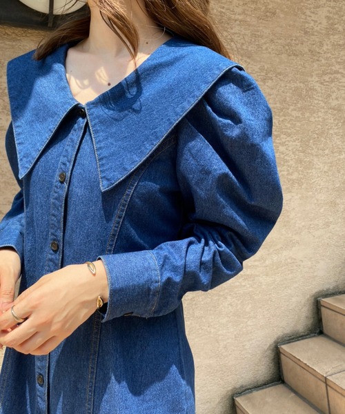 one after another NICE CLAUP(ワンアフターアナザーナイスクラップ)の「ミニシャツワンピース(ワンピース・レディース・ブラウン系その他/ブルー/キャメル・FREE)」の15枚目の写真