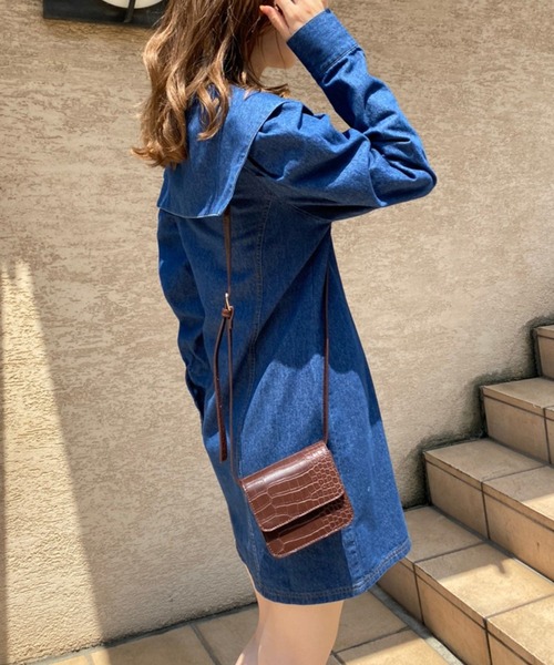 one after another NICE CLAUP(ワンアフターアナザーナイスクラップ)の「ミニシャツワンピース(ワンピース・レディース・ブラウン系その他/ブルー/キャメル・FREE)」の16枚目の写真
