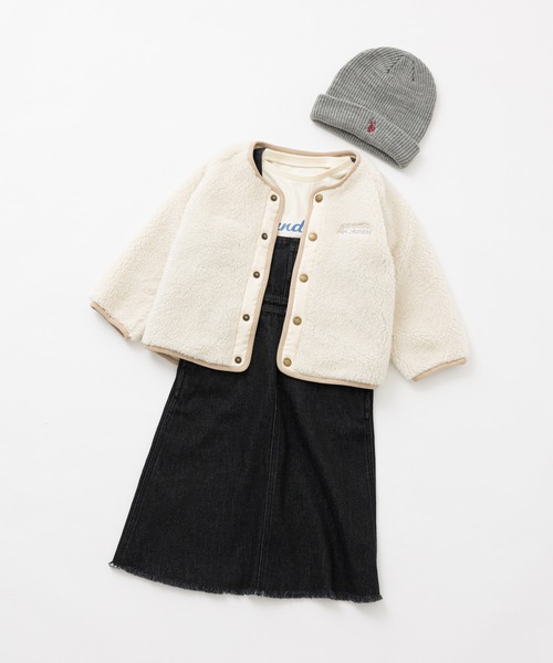 Columbia（コロンビア）の「【Columbia/コロンビア】別注ボアリバーシブルブルゾン（ノーカラージャケット・キッズ・アイボリー/ベージュ/ブラック・L/XXS/XS/M/S）」の4枚目の写真