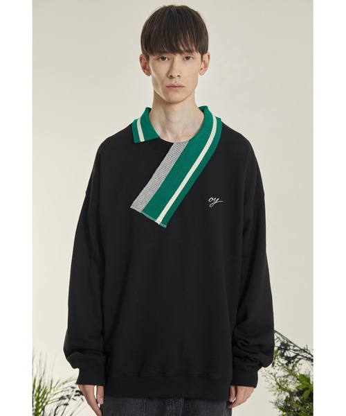 OY（オーワイ）の「『OY/オーワイ』UNBALANCE COLLAR LOGO MTM/アンバランスカラー ロゴデザイン スウェットシャツ プルオーバートレーナー（スウェット・メンズ・ホワイト/ブラック・L/M）」の8枚目の写真