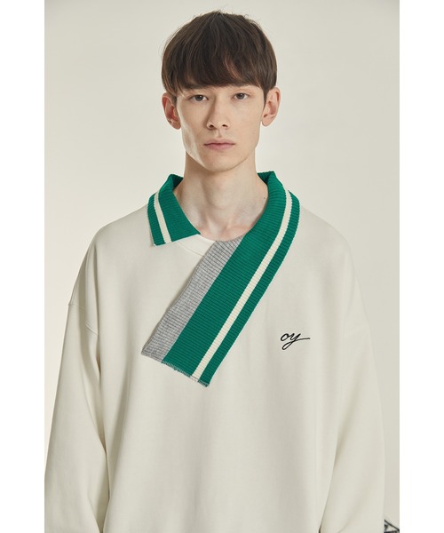 OY（オーワイ）の「『OY/オーワイ』UNBALANCE COLLAR LOGO MTM/アンバランスカラー ロゴデザイン スウェットシャツ プルオーバートレーナー（スウェット・メンズ・ホワイト/ブラック・L/M）」の3枚目の写真
