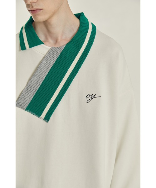 OY（オーワイ）の「『OY/オーワイ』UNBALANCE COLLAR LOGO MTM/アンバランスカラー ロゴデザイン スウェットシャツ プルオーバートレーナー（スウェット・メンズ・ホワイト/ブラック・L/M）」の4枚目の写真