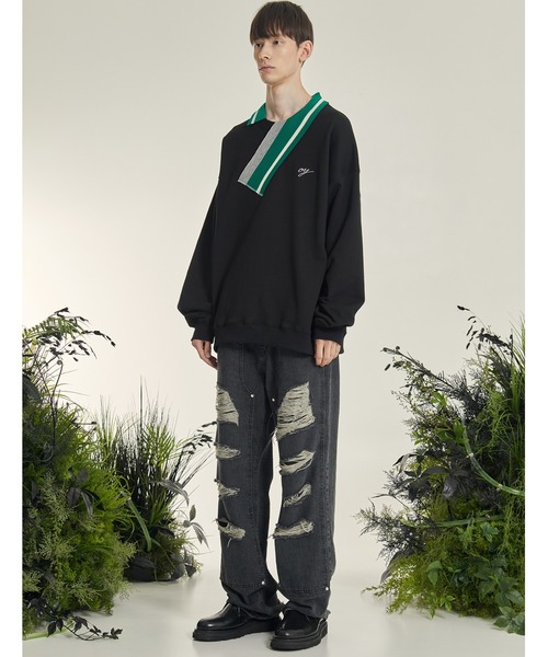 OY（オーワイ）の「『OY/オーワイ』UNBALANCE COLLAR LOGO MTM/アンバランスカラー ロゴデザイン スウェットシャツ プルオーバートレーナー（スウェット・メンズ・ホワイト/ブラック・L/M）」の10枚目の写真