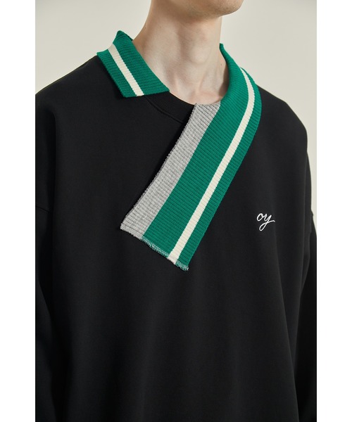 OY（オーワイ）の「『OY/オーワイ』UNBALANCE COLLAR LOGO MTM/アンバランスカラー ロゴデザイン スウェットシャツ プルオーバートレーナー（スウェット・メンズ・ホワイト/ブラック・L/M）」の9枚目の写真