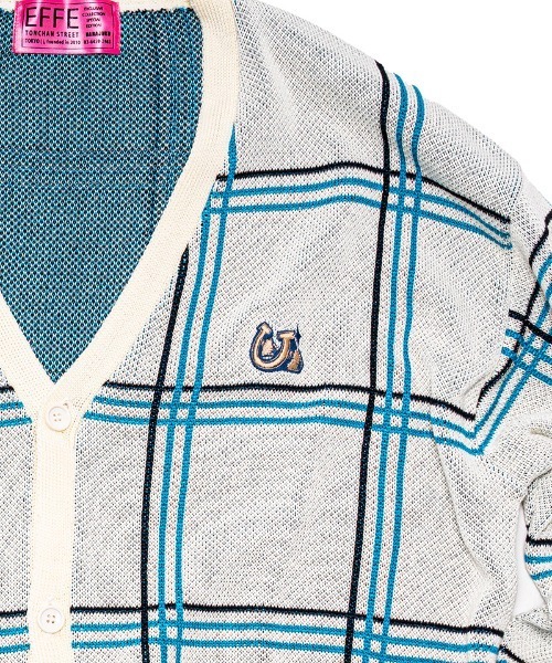 EFFECTEN（エフェクテン）の「mcg3119- horseshoe logo check cardigan カーディガン（カーディガン/ボレロ・メンズ・ブルー系その他/ホワイト・FREE）」の5枚目の写真
