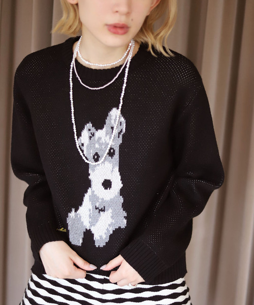 SLOBE citron.（スローブシトロン）の「【LOGAN Knitting Mills】SLOBEcitron.別注DOGニット（ニット/セーター・レディース・ブラック/ブルー・FREE）」の2枚目の写真