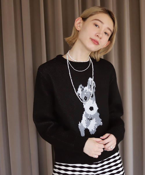 SLOBE citron.（スローブシトロン）の「【LOGAN Knitting Mills】SLOBEcitron.別注DOGニット（ニット/セーター・レディース・ブラック/ブルー・FREE）」の6枚目の写真