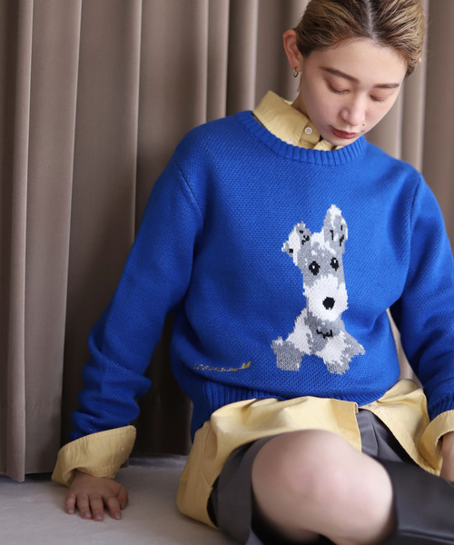 SLOBE citron.（スローブシトロン）の「【LOGAN Knitting Mills】SLOBEcitron.別注DOGニット（ニット/セーター・レディース・ブラック/ブルー・FREE）」の13枚目の写真