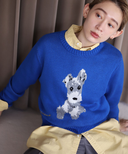SLOBE citron.（スローブシトロン）の「【LOGAN Knitting Mills】SLOBEcitron.別注DOGニット（ニット/セーター・レディース・ブラック/ブルー・FREE）」の14枚目の写真
