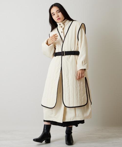 A de a.v.v（アードアー・ヴェ・ヴェ）の「［2WAY］キルティングジレセット中綿コート（ダウンジャケット/コート・レディース・アイボリー/ブラック・SMALL/MEDIUM）」の6枚目の写真