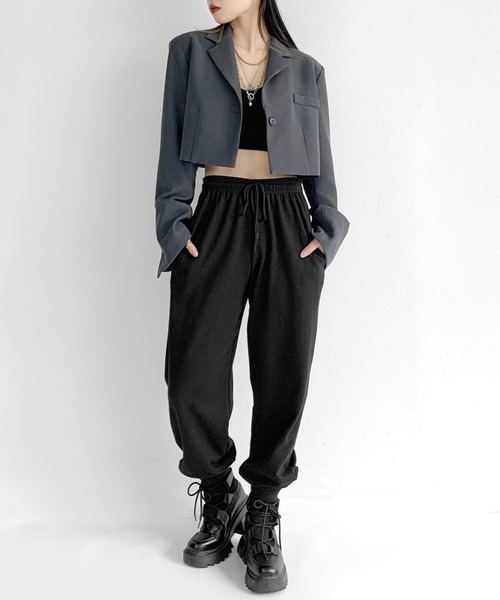 LVEU.(ラブユ.)の「Color sweat jogger pants / カラースウェットジョガーパンツ(スウェットパンツ・レディース・ブラック/ダークパープル・FREE)」の6枚目の写真