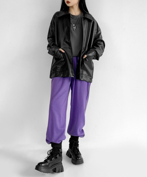 LVEU.(ラブユ.)の「Color sweat jogger pants / カラースウェットジョガーパンツ(スウェットパンツ・レディース・ブラック/ダークパープル・FREE)」の7枚目の写真