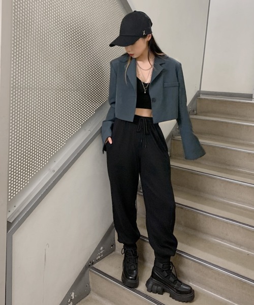 LVEU.(ラブユ.)の「Color sweat jogger pants / カラースウェットジョガーパンツ(スウェットパンツ・レディース・ブラック/ダークパープル・FREE)」の10枚目の写真