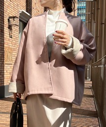 [ 低身長向けサイズ ] 袖折り返し配色ミドルコート
