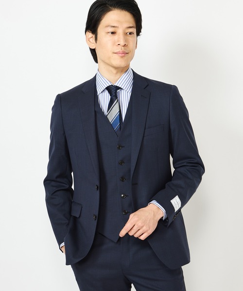 CROWDED CLOSET(クラウデッドクローゼット)の「NARROW シャークスキン柄スーツ/別売りベストあり/2ピースビジネスセットアップスーツ(セットアップ・メンズ・チャコールグレー/ブラウン/ネイビー・01/02/03/04)」の3枚目の写真