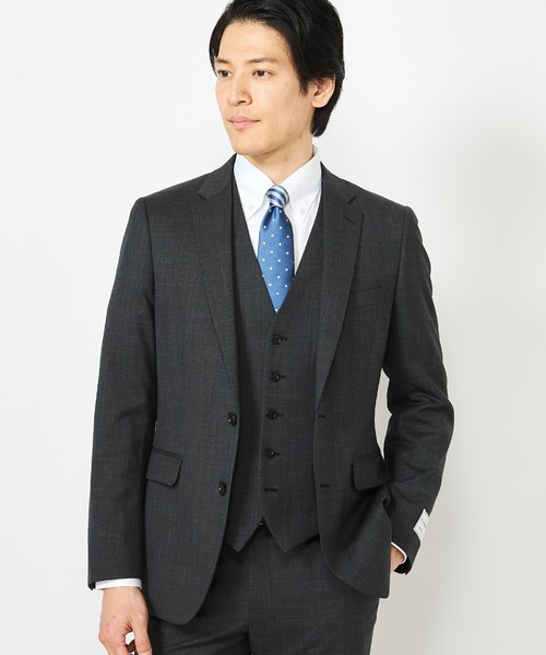 CROWDED CLOSET(クラウデッドクローゼット)の「NARROW シャークスキン柄スーツ/別売りベストあり/2ピースビジネスセットアップスーツ(セットアップ・メンズ・チャコールグレー/ブラウン/ネイビー・01/02/03/04)」の2枚目の写真