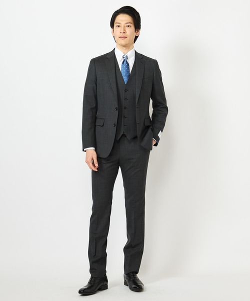 CROWDED CLOSET(クラウデッドクローゼット)の「NARROW シャークスキン柄スーツ/別売りベストあり/2ピースビジネスセットアップスーツ(セットアップ・メンズ・チャコールグレー/ブラウン/ネイビー・01/02/03/04)」の10枚目の写真