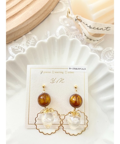 tone（トーン）の「【YM】ストロベリー　スイーツピアス(MA)（ピアス（両耳用）・レディース・ベージュ/ホワイト/クリア・FREE）」の2枚目の写真