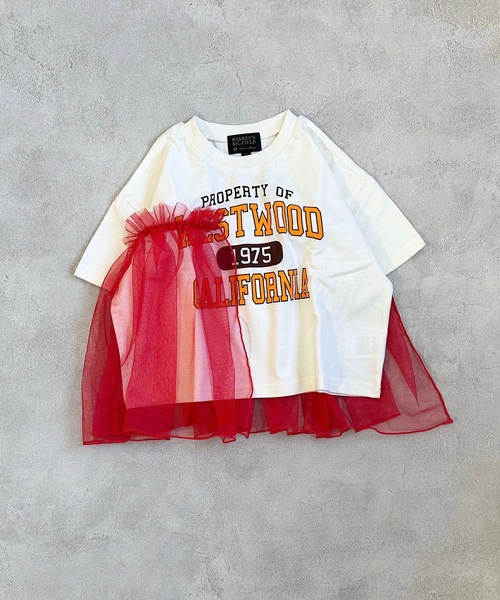 BIG FIELD（ビッグフィールド）の「カレッジプリントチュールTシャツ(90～150cm)（Tシャツ/カットソー・キッズ・ライトブルー/レッド/オフホワイト・140/150/110/120/130/100/90）」の2枚目の写真