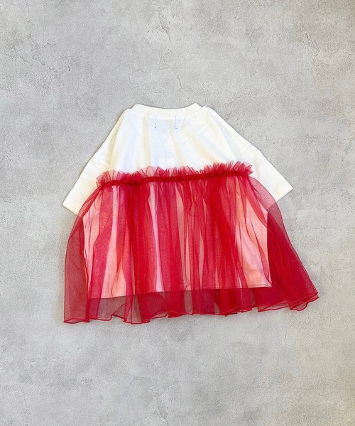 BIG FIELD（ビッグフィールド）の「カレッジプリントチュールTシャツ(90～150cm)（Tシャツ/カットソー・キッズ・ライトブルー/レッド/オフホワイト・140/150/110/120/130/100/90）」の9枚目の写真