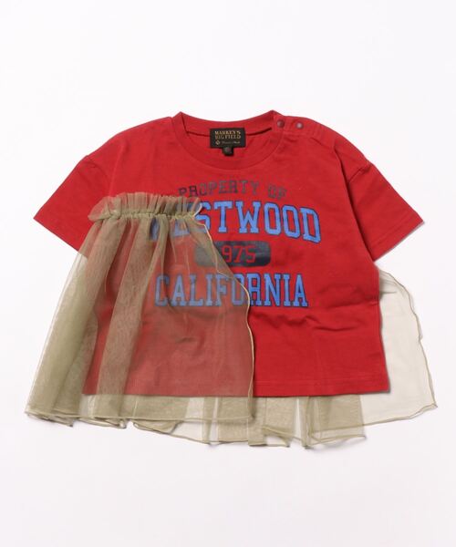 BIG FIELD（ビッグフィールド）の「カレッジプリントチュールTシャツ(90～150cm)（Tシャツ/カットソー・キッズ・ライトブルー/レッド/オフホワイト・140/150/110/120/130/100/90）」の5枚目の写真