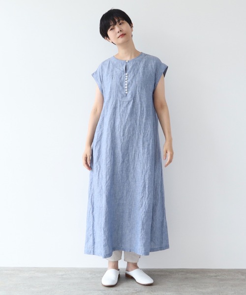 macallan様　　ユニ　ヘンプシャンブレー　Aラインワンピース リネン yuni（ユニ ）の「ヘンプシャンブレー Aラインワンピース