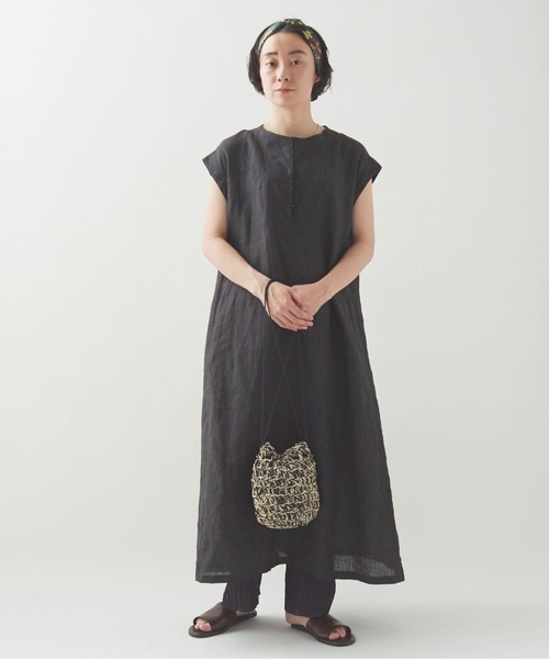 ヘンプシャンブレーAラインワンピース（クロ）/yuni yuni（ユニ ）の「ヘンプシャンブレー Aラインワンピース（ワンピース