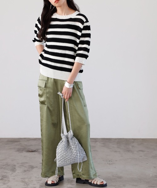GeeRA(ジーラ)の「透かし編ボーダーサマーニット(ニット/セーター・レディース・ブラック/オレンジ・MEDIUM/LARGE)」の6枚目の写真