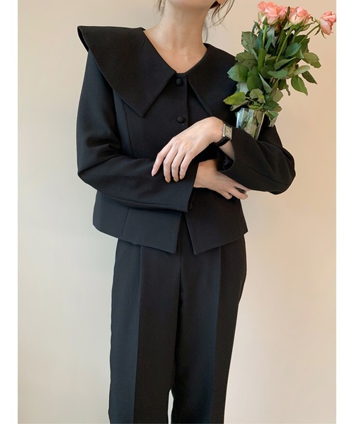 Jewelobe(ジュエローブ)の「ピューリタンカラージャケット×ストレートパンツセットアップ(セットアップ・レディース・アイボリー/ブラック/ブラウン・L/M)」の21枚目の写真