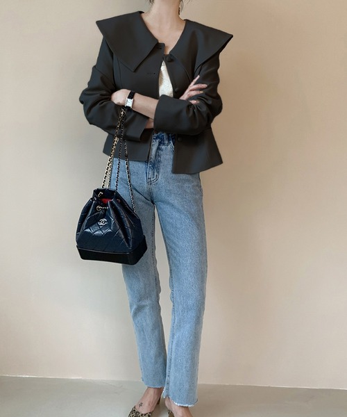 Jewelobe(ジュエローブ)の「ピューリタンカラージャケット×ストレートパンツセットアップ(セットアップ・レディース・アイボリー/ブラック/ブラウン・L/M)」の11枚目の写真