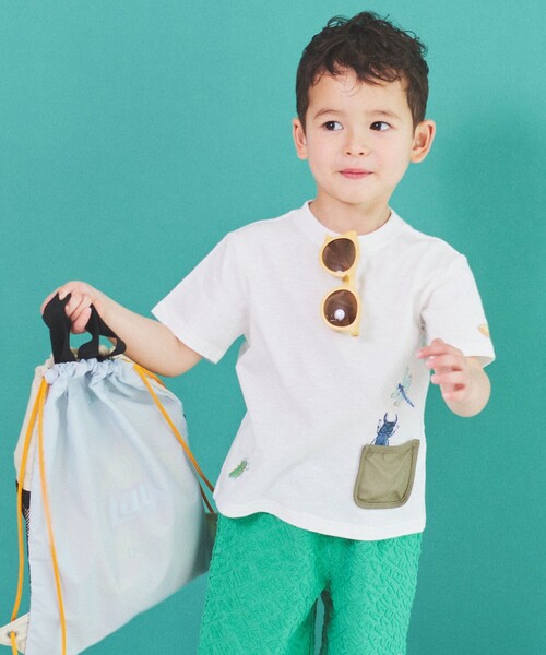BEAMS mini（ビームスミニ）の「BEAMS mini / メッシュ ポケット 昆虫 Tシャツ 23（90～130cm）（Tシャツ/カットソー・キッズ・オフホワイト/ライトグレー/イエロー・100/110/120/130/90）」の4枚目の写真